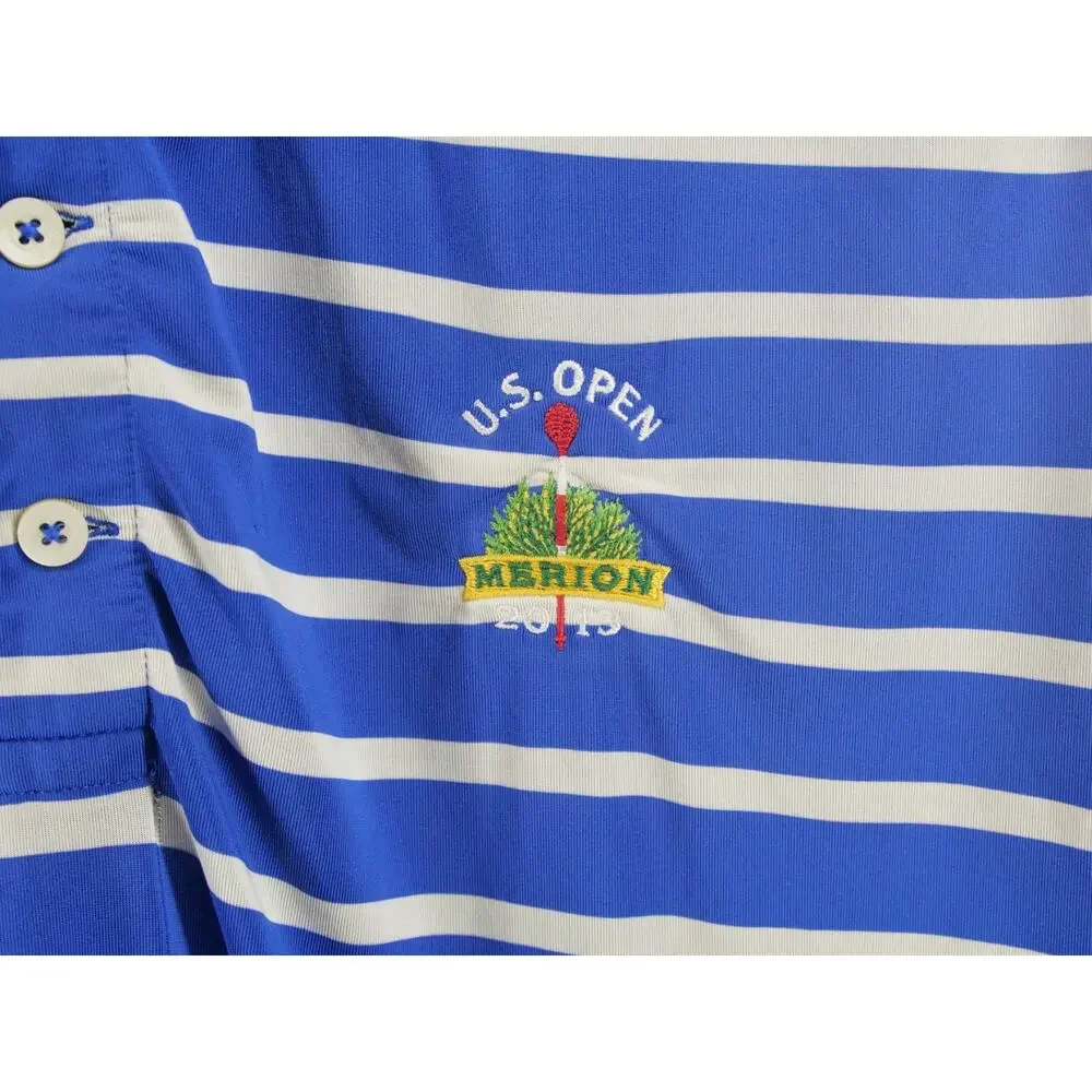 Ralph Lauren RLX Polo Shirt Mens L US Open Merion Golf Club Blue White Striped